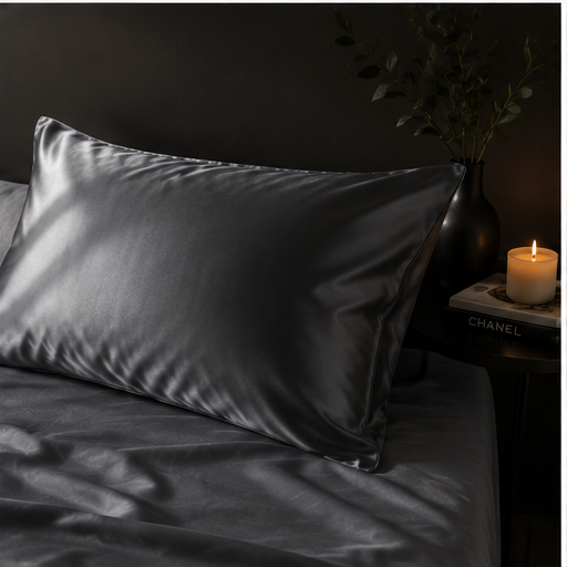 Luxury dark gray silk pillowcase